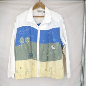 Koret Francisca Women's White Jacket Color Block Blue Green Yellow Embroider L